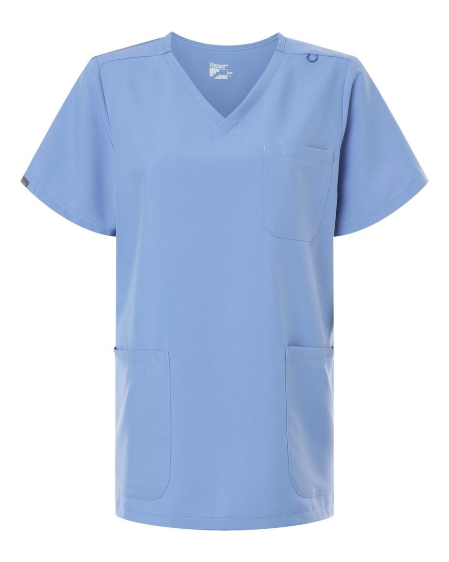 Ceil blue scrub top, ready for an embroidered logo